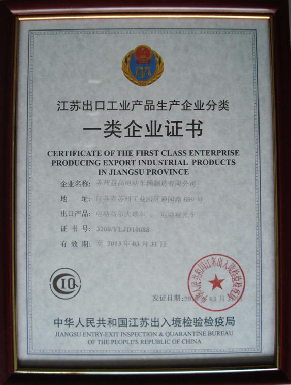 江苏省出口企业一类证书