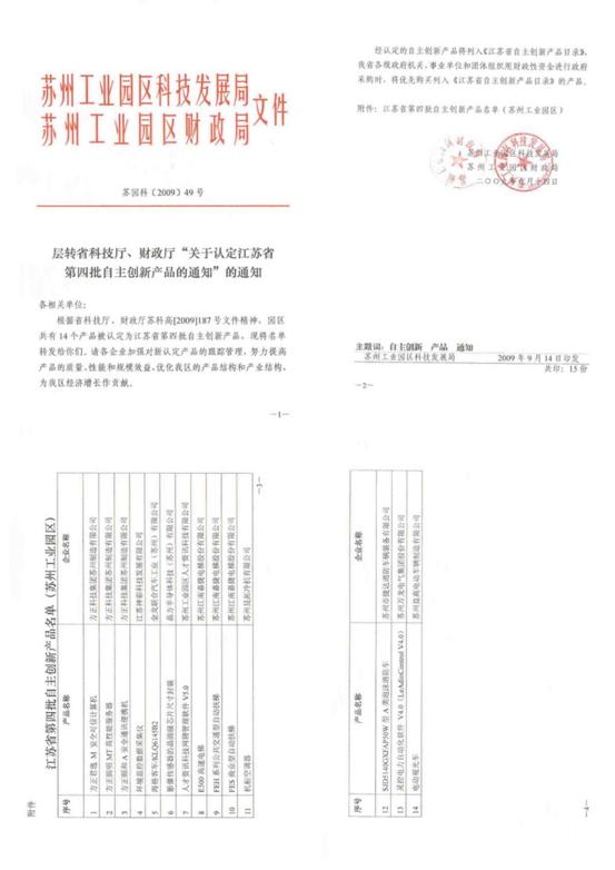 江苏省自主创新产品认定